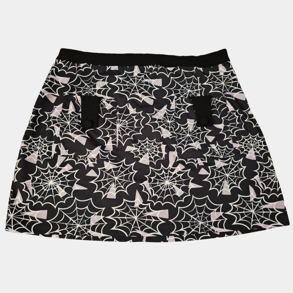 Smak Parlour Spider Web Print Black, White, And Lavendar Mini Skirt Size 3X